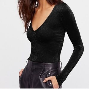 (NWOT) FREE PEOPLE - Deep V Sparkle Long Sleeve